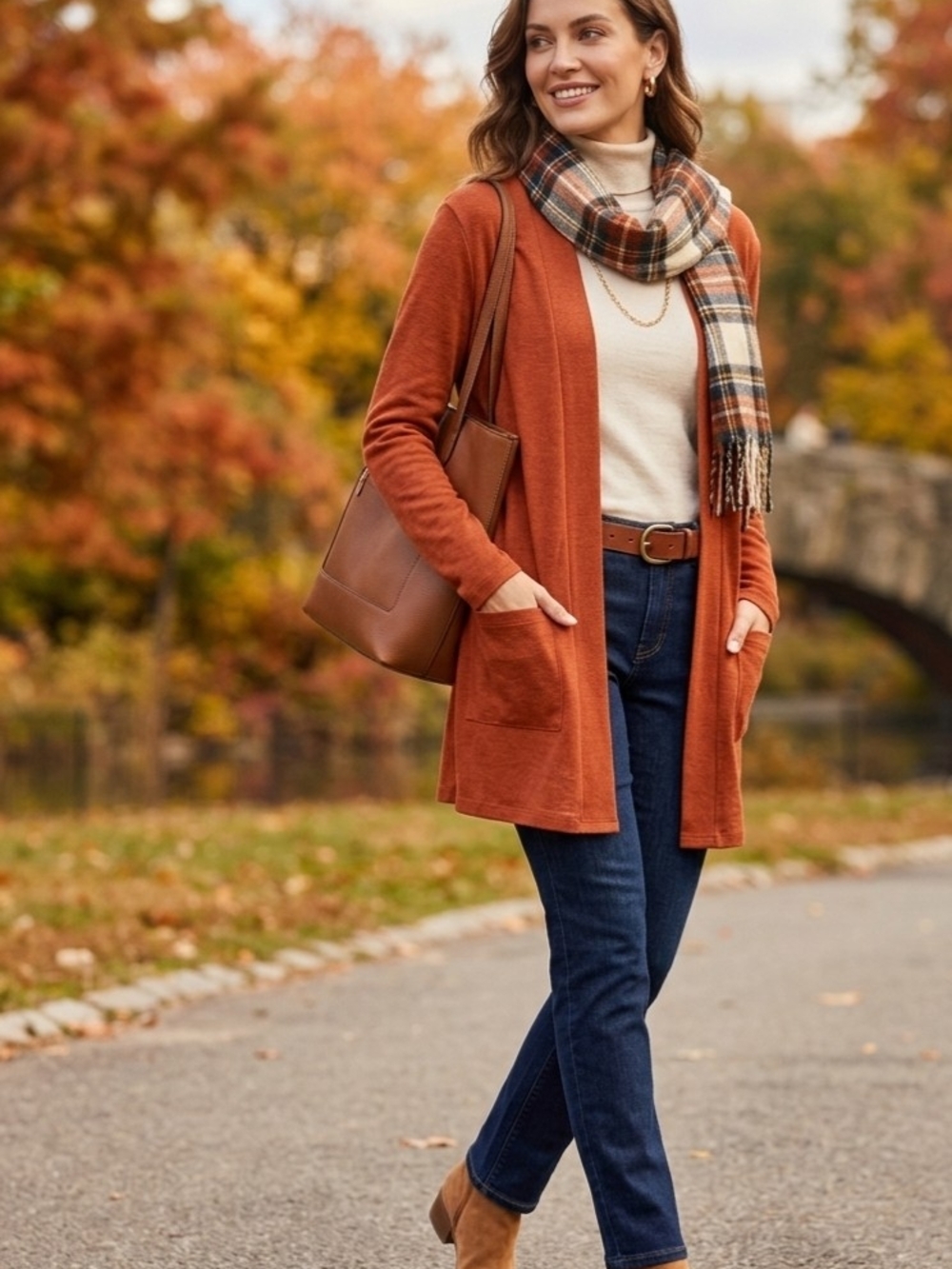 NWT Micoson Rust Orange Terracotta Open Front Cardigan with Pockets - Size XL